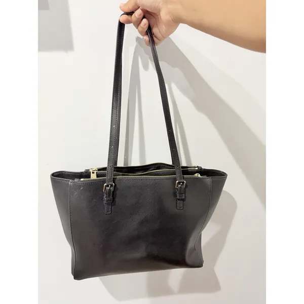 Marc Jacobs Commuter Leather Shoulder Tote Bag Black‎ Gold-Tone Logo Pockets F - Image 6