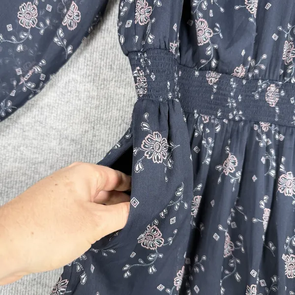 Abercrombie and Fitch Size-XL Mini Dress Floral Stretch Waist Dark Blue - Image 11