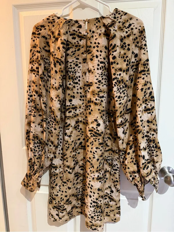 Banana Republic Beige & Black Animal-Print Long Sleeve Dress - Image 2