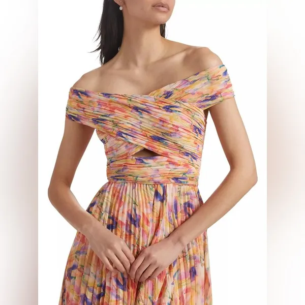 ASTR Leonara Off Shoulder Maxi Dress Peach Multi One Size NWT - Image 8