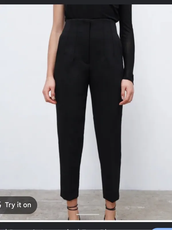Zara Black Cropped High-Waist Slim Pants - Image 2