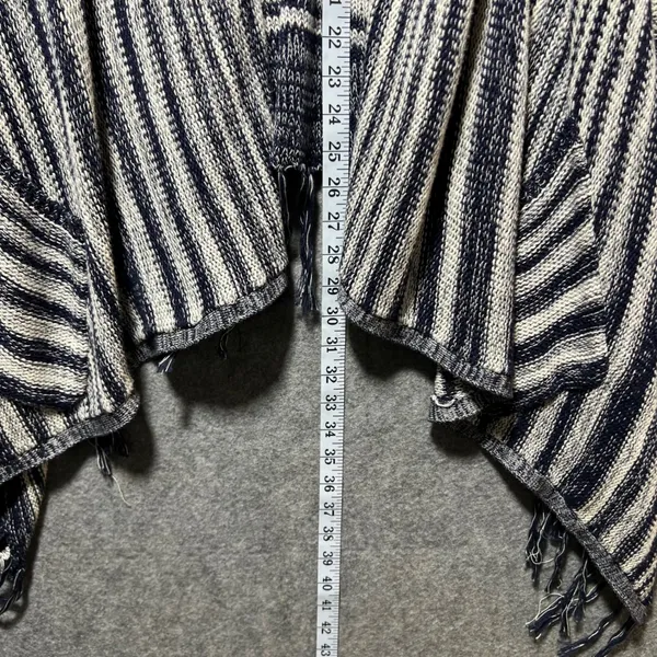Billabong‎ Open Front Drape Cardigan Knit M Navy Blue White Striped Boho Fringe - Image 3