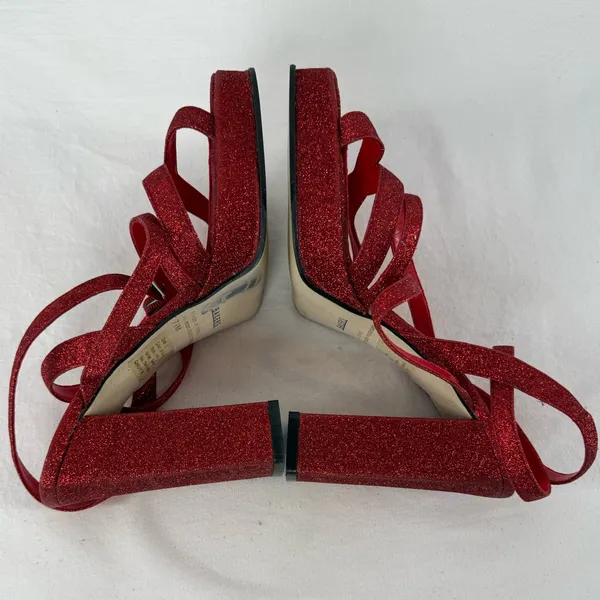 Bakers Glitter Strappy Square Toe Platform Heels in Red Size‎ 7.5 - Image 5