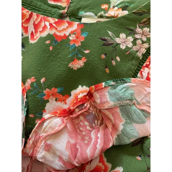 FARM Rio Anthropologie Elinor Tunic Dress Green‎ & Pink Floral Ruffle Size M - Image 14