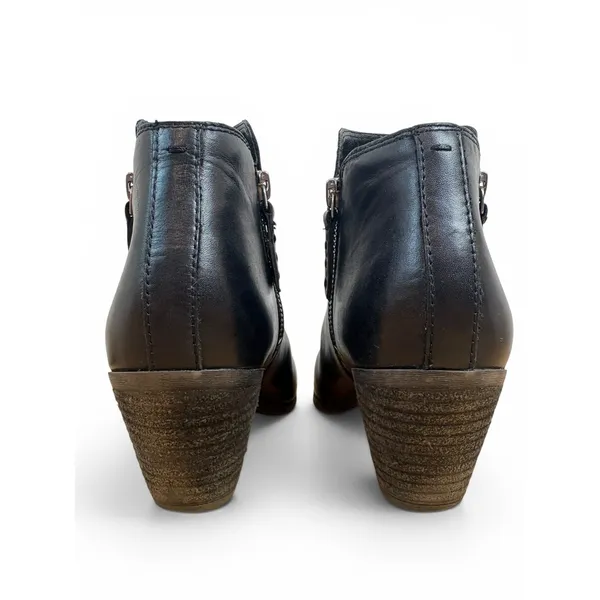 Frye Judith Black Leather Heeled Ankle Bootie Double Zip Women's Size 6 1/2 6.5 - Image 4