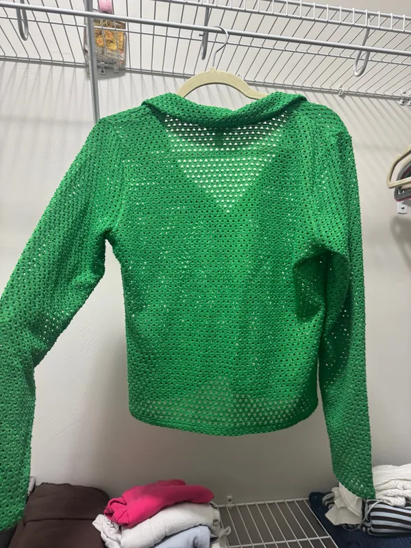 Green H&M crochet long sleeve top - Image 2