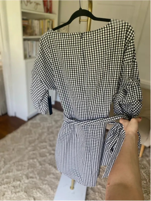 Elliott & Vine 1X Gingham Wrap Dress Cottagecore Puff Sleeves Belted Black White - Image 3