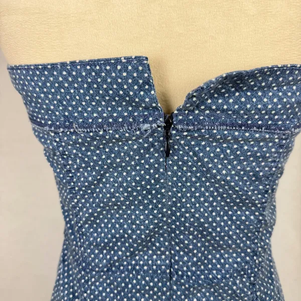 American Eagle Strapless Mini Dress Womens Small Polka Dot Denim Tube Blue - Image 5