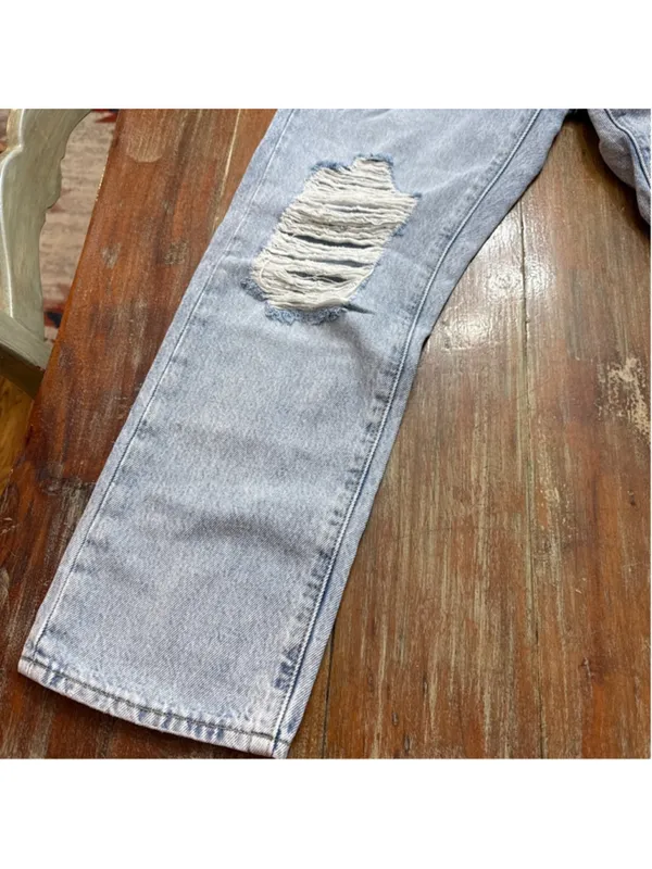 Levi's Wedgie Straight Light Blue Distressed Jeans Womens Size 26 - Image 4