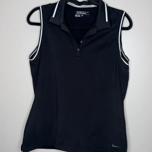 Nike Golf Tour Performance Womens Size Large Black V-Neck Sleeveless Polo Shirt - Image 2