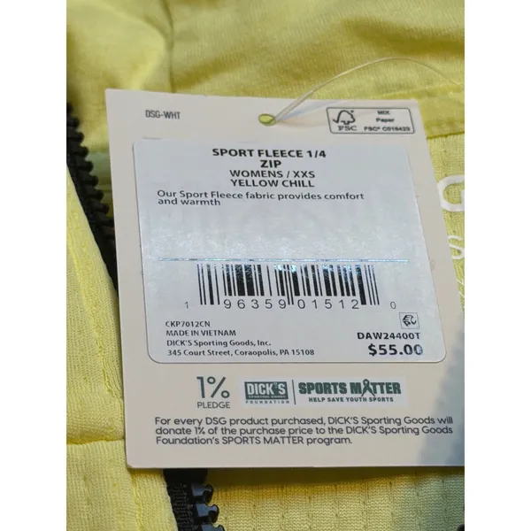 DSG Sport Fleece 1/4 Zip Womens XXS‎ Yellow Chill Hoodie - Image 3
