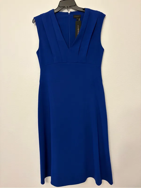 Donna Karan Royal Blue V-Neck Pleated Sleeveless Midi Dress Size 10 NWT - Image 7