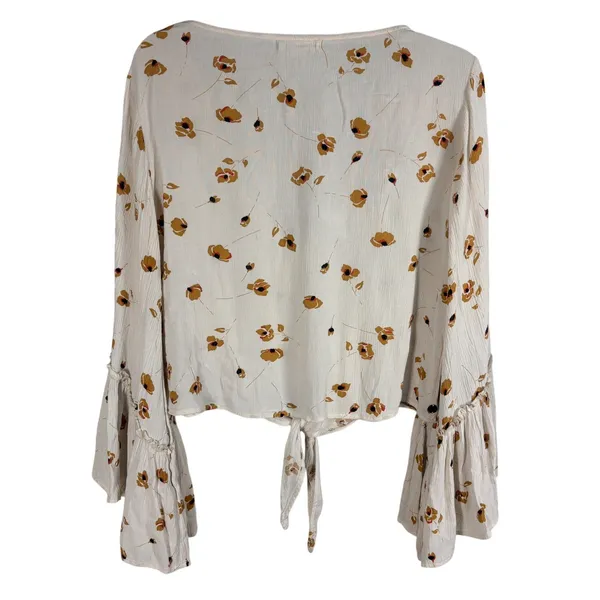 Billabong Lust Wild Floral Crop Tie Front Top Small Bell Sleeve Excellent Boho‎ - Image 2
