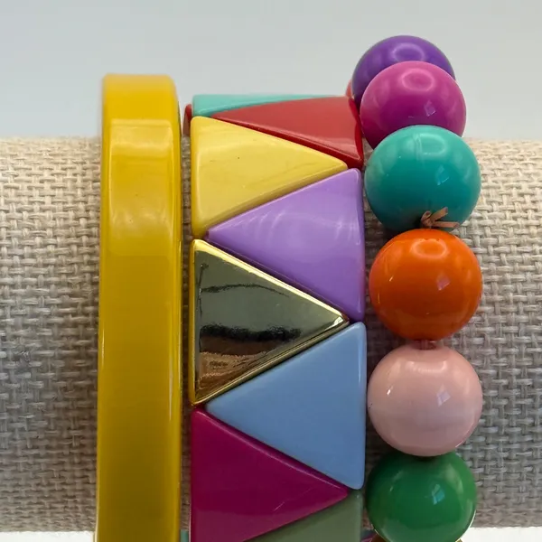 Colorful Stackable Beaded & Triangle‎ Bangle Bracelet Set Funky Women's Jewelry Yellow - Image 2
