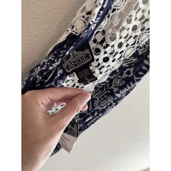 NWT Angie Gypsy Soul Romper Dress Small Blue White‎ Boho Crochet Lace Dillard's - Image 4