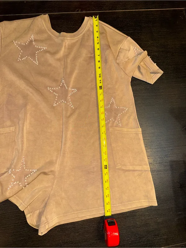 Davi & Dani Camel Casual Romper with Pearl Stars Western Chic Coastal Cowboy - Image 5