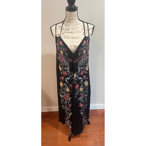 Free People Ashbury Maxi Slip Dress Sz‎ XS Black Floral - Image 3