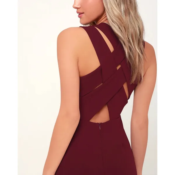 Lulus Darren Burgundy Strappy Bodycon Midi Dress Wine Red Maroon V-Neck Medium - Image 4