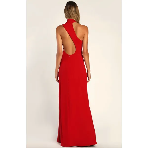 Lulus Keep It Interesting Red Asymmetrical Cutout Halter Maxi Dress Long XL NWT - Image 3