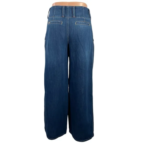 Alice + Olivia Blue Pleated Palazzo Baggy Wide Leg High Rise Denim Jeans Sz 24 - Image 3
