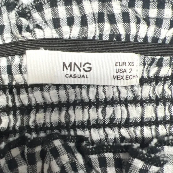 Mango Black White Gingham Smocked Puff Sleeve Mini‎ Dress Size 2 Cotton EUC - Image 4