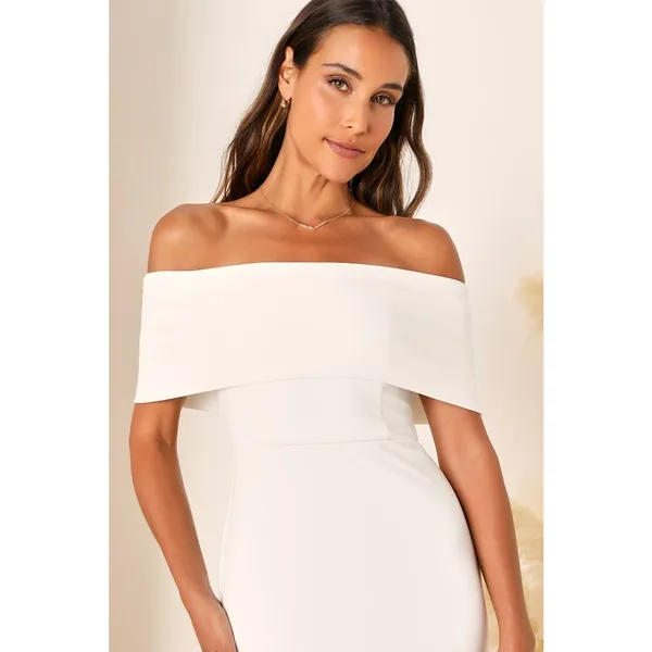 NEW Lulus Bridal Exceptional Romance White Off-the-Shoulder Mermaid Maxi Dress - Image 3