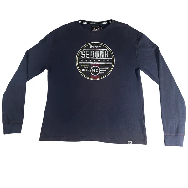 Premium 51 Sedona Arizona XL Navy Waffle Knit Thermal Graphic Shirt - Image 2