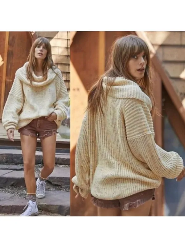Free People Leo Sassy Peach Speckled Slouchy Turtleneck Oversized Sweater S - Image 2