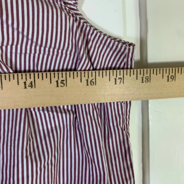 J.Crew Womens Burgundy White Striped Ruffle Sleeveless Cotton Blouse Top Size 2 - Image 6
