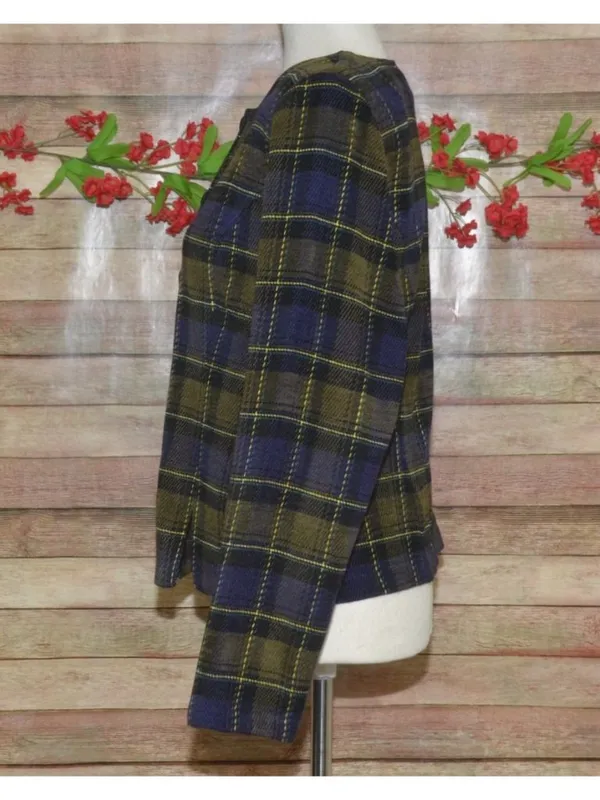 R&K Originals Womens 8 Plaid Jacket Navy Olive Acrylic Dark Academia Preppy - Image 6