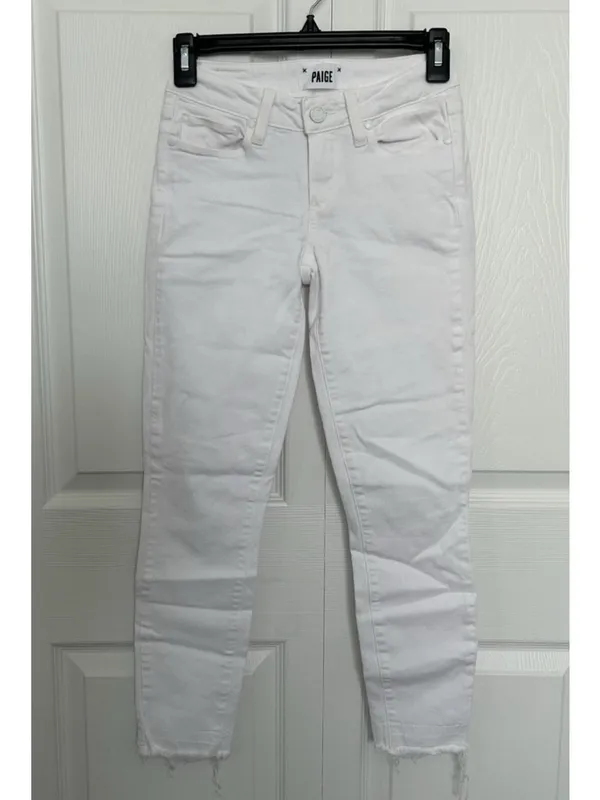 Paige Low Rise Verdugo Crop w/Raw Hem Stretch Jeans Artica White Size 24 - Image 2
