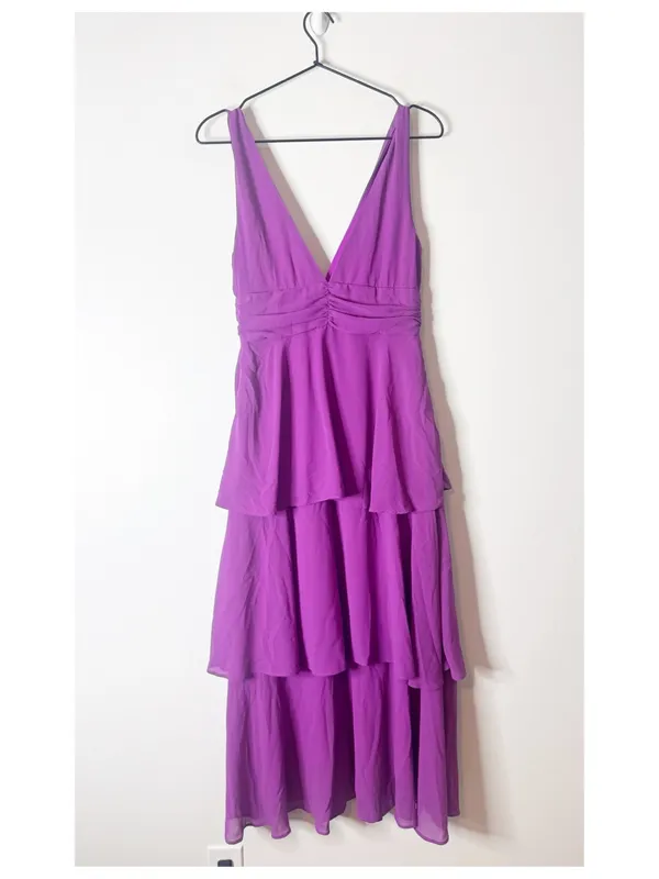 Lulus Celebration Time Purple Sleeveless Tiered Midi Dress purple small - Image 7