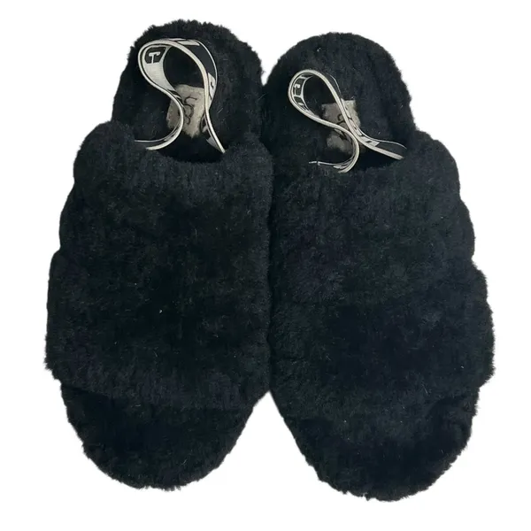 Ugg Fluff Yeah Slide Slippers Womens 8 Black Plush Sheepskin‎ Logo Soft Fur Cozy - Image 3