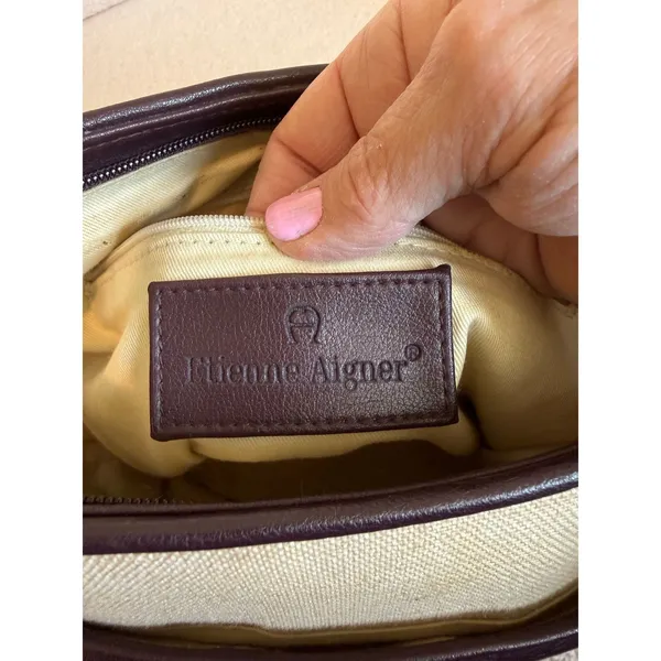 Vintage Etienne Aigner Crossbody Bag Cream Canvas Leather Adjustable Strap - Image 3