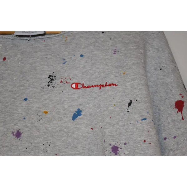 Champion‎ Womens Light Gray Paint Splatter Cropped Sweatshirt Large - Image 4