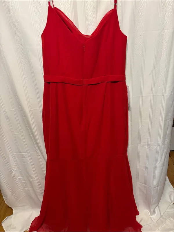 Azazie Red Draped Cowl Strapless Evening Dress - Image 4