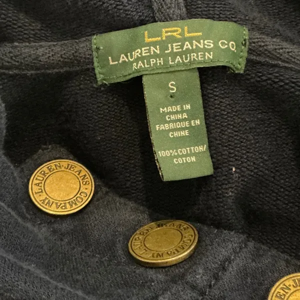 Lauren Ralph Lauren Navy Blue Button Shoulder Hoodie Sweatshirt Small - Image 4