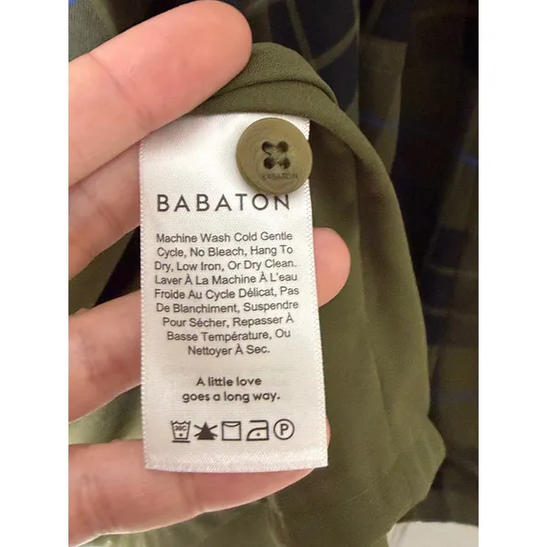 Babaton Aritzia Quincy Jacket Olive Green Plaid XS Tie Belt - Image 6