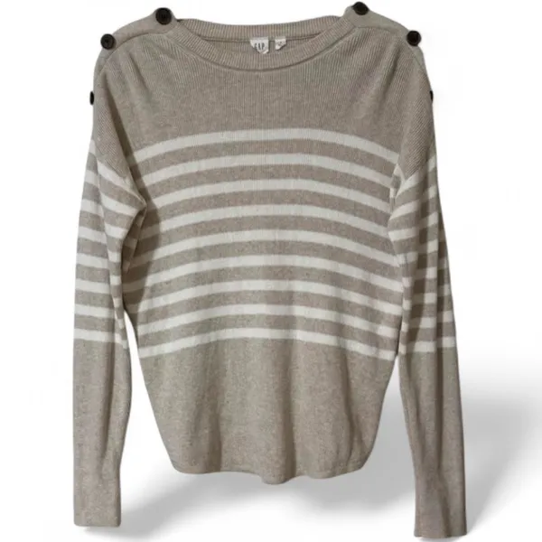 GAP Striped Button-Shoulder Sweater, Size Small - Image 2