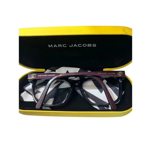Marc Jacobs purple glasses frames with lenses yellow case, cleaning cloth. - Image 2