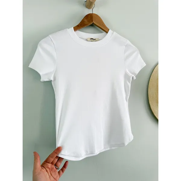 Madewell | NWT Ribbed Crewneck Tee (Re)generative Cotton Eyelet White | Sz XXS - Image 3