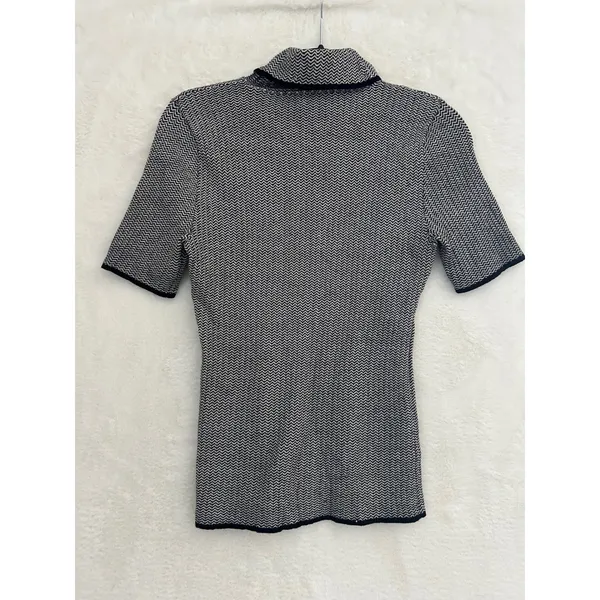 White House Black Market Chevron Knit Turtleneck Short Sleeve Top Black White S‎ - Image 8