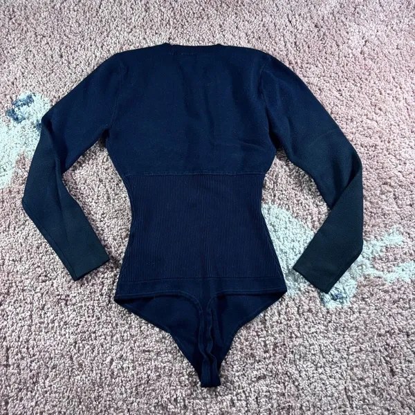 Abercrombie & Fitch Ribbed Knit Thong Bodysuit Long Sleeve Women's Size M Black - Image 7