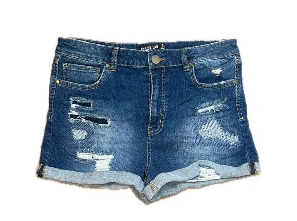 Design Lab Distressed Denim Shorts Cuffed Dark Wash EUC Size 31 - Image 6