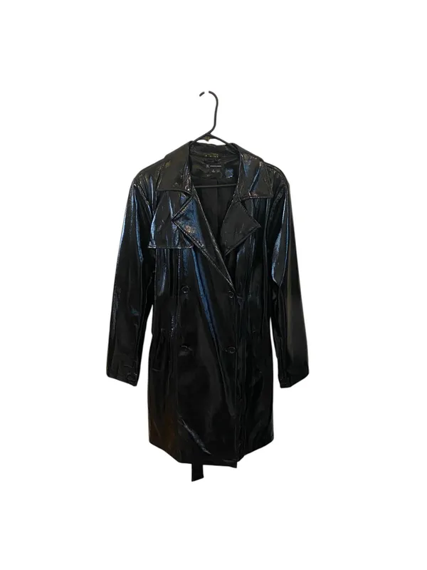 INC Glossy Black Patent Leather Belted Midi Trench Coat Goth Glam witchy 90s y2k - Image 9