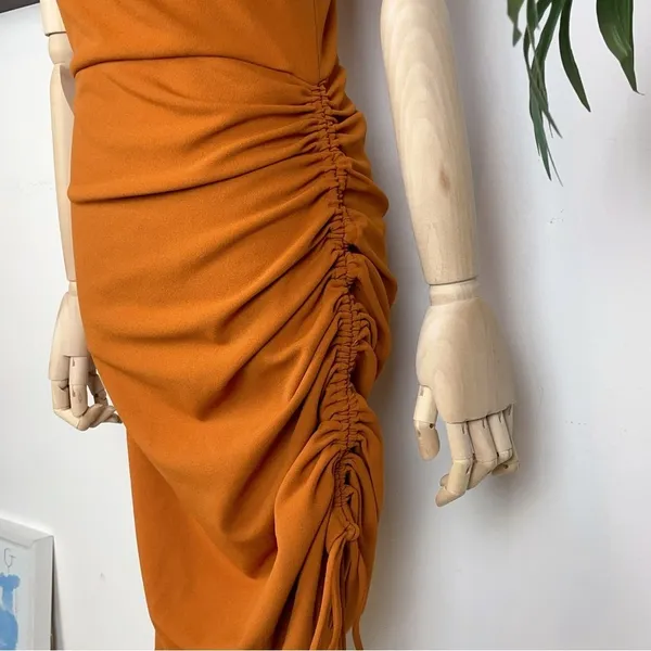 Elliatt Rory One Shoulder Ruched Drawstring Summer Cocktail Party Dress Amber - Image 4