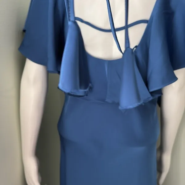 ANTHROPOLOGIE Sachin & Babi Ruffled Maxi Dress V-Neck Flutter Sleeves Blue 8 - Image 11