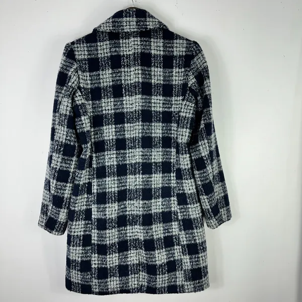 Old Navy Peacoat Women Small Plaid‎ Wool Blend Double Breasted Preppy Academia - Image 3