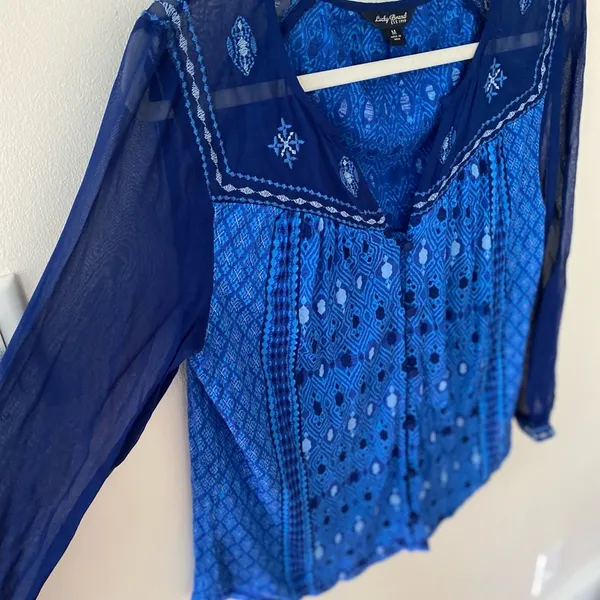 Lucky Brand 3/4 Sleeve Blouse Semi Sheer Blue M - Image 4