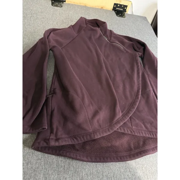 Athleta Cozy Karma Purple Fleece 1/4 Zip Mock Neck Raglan Sweatshirt M - Image 3
